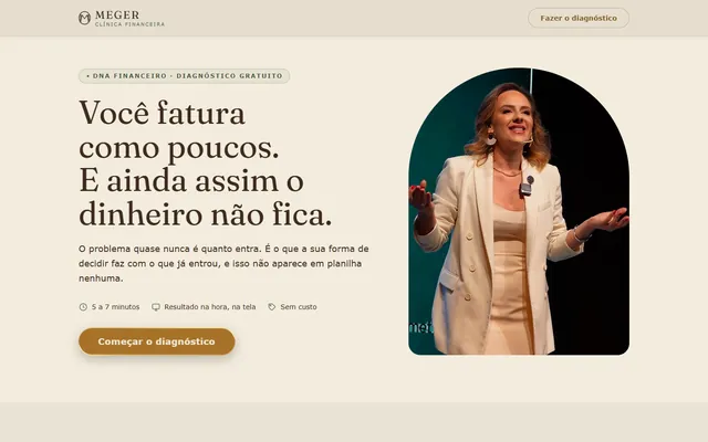Print da página do diagnóstico DNA Financeiro, da MEGER.
